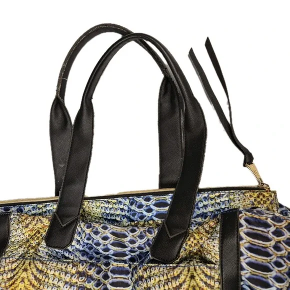 Aimee Kestenberg Snakeskin Print Nylon Tote Shoulder Bag Multipocket Zip Closure - Picture 6 of 13